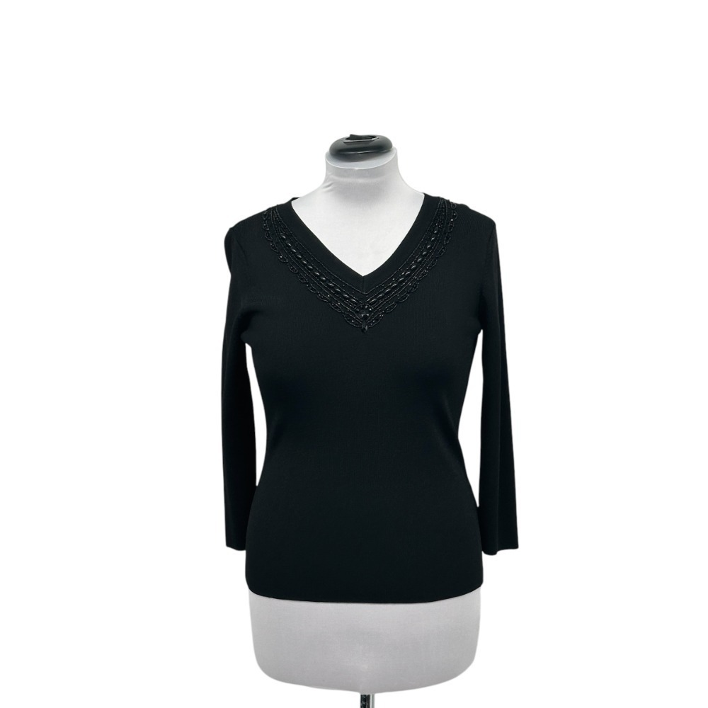 Jones New York Collection Beaded V-Neck Top Long Sleeve Sweater Knit Top M‎